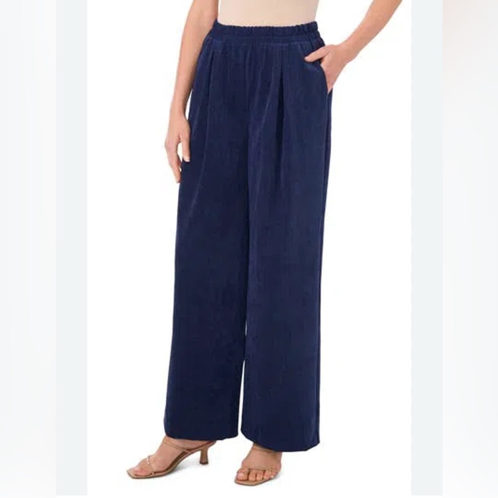Halogen Wide Leg Pull-On Corduroy Pants With Side Pockets in Classic Navy NWTO